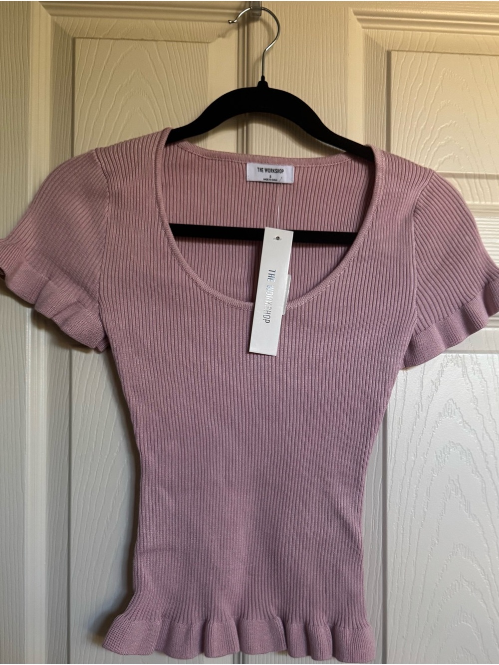 NWT The Workshop Dusty Pink Ribbed Scoop Neck Ruffle Sleeve Top, Various Sizes